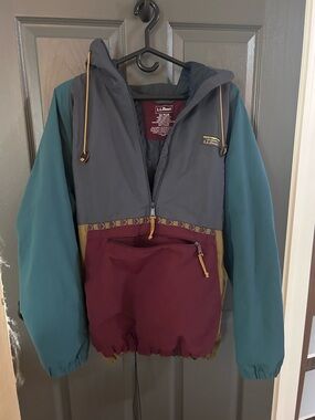 L.L.Bean 3x Colorblock Pullover Anorak Jacket in Teal, Gray & Burgundy